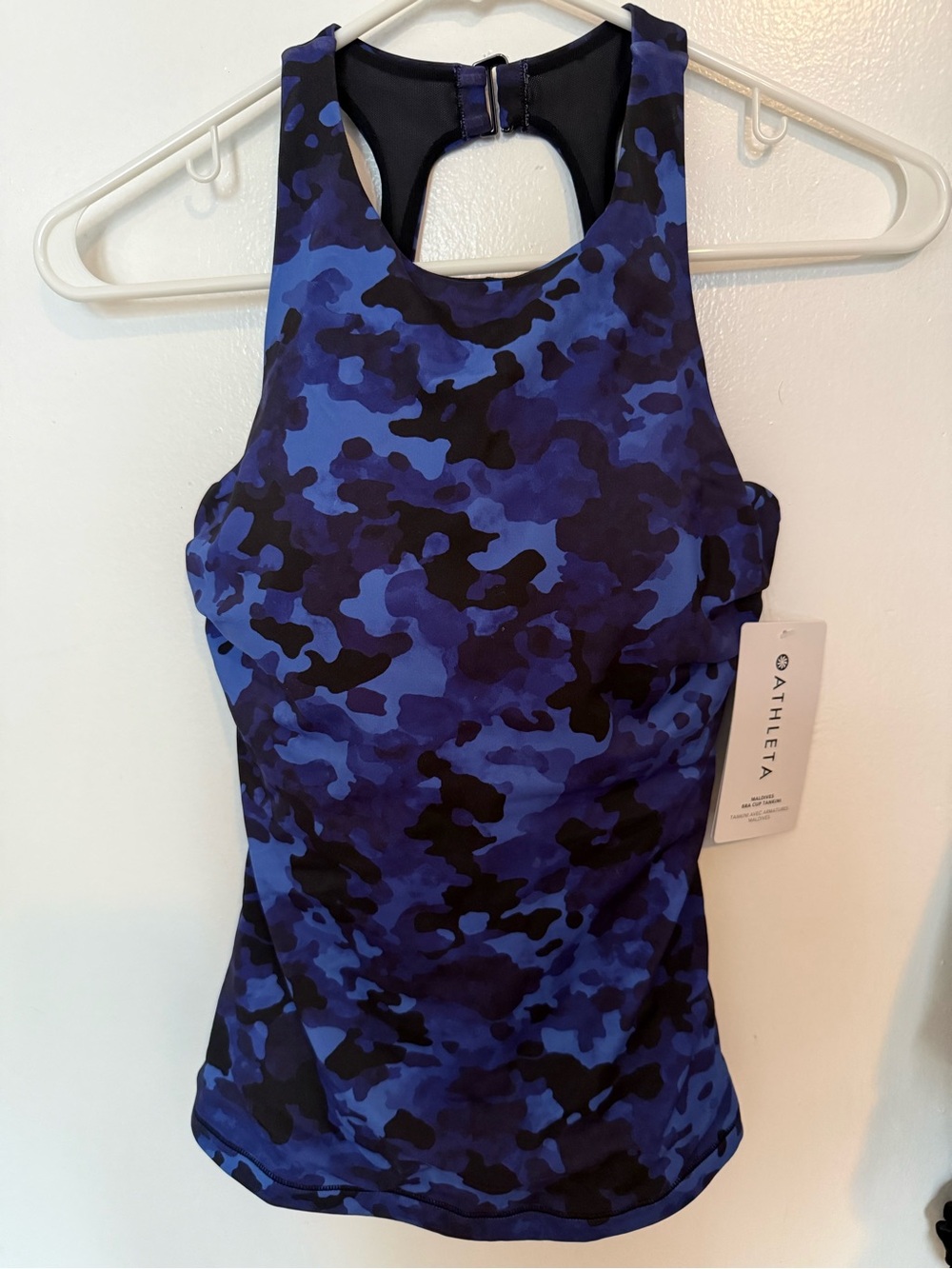 Athleta Navy & Cobalt Camo High Neck Tank NWT 32D/DD